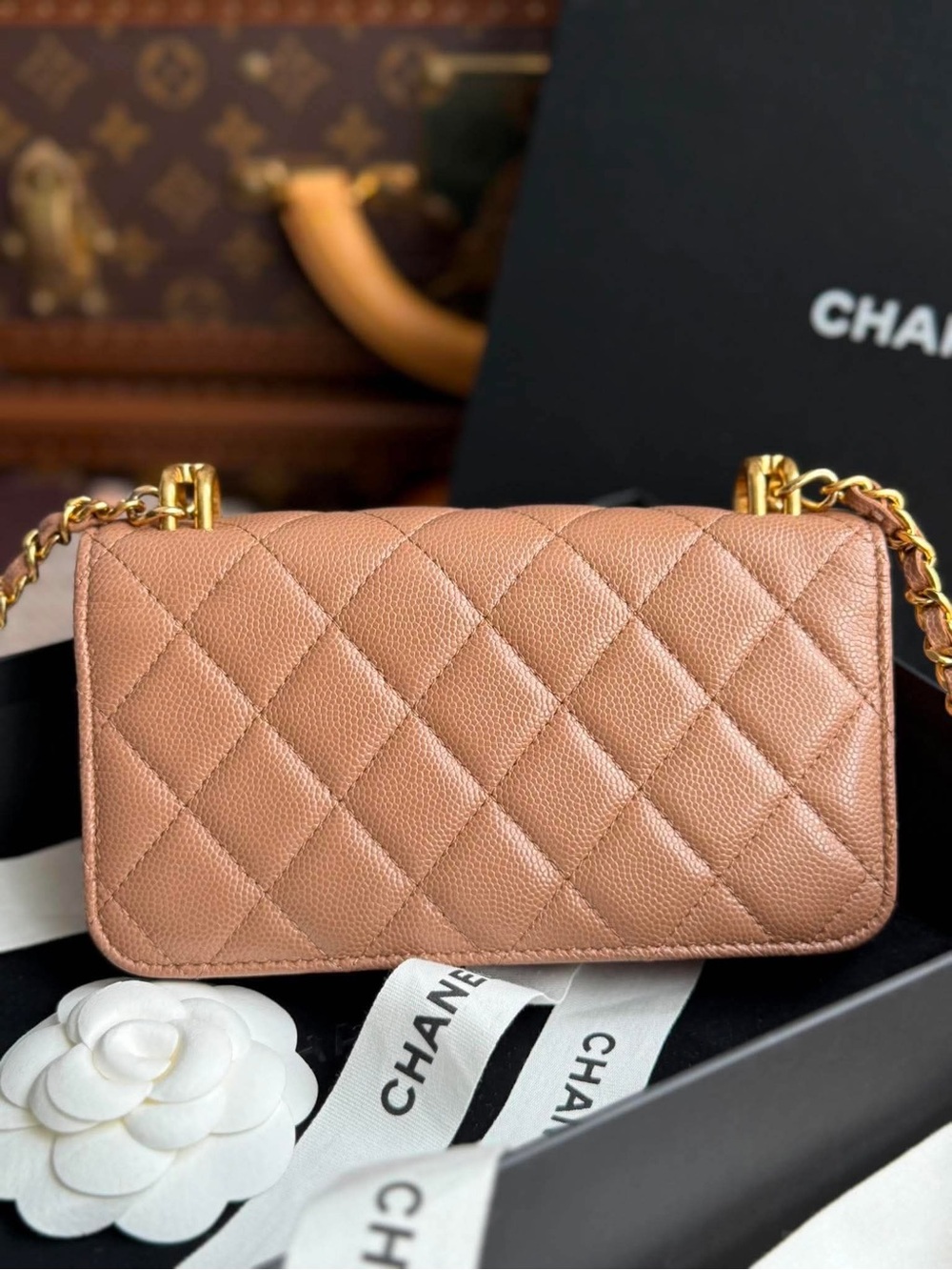 Chanel Coco First Phone Holder Dark Beige Caviar Gold Hardware 22K - Picture 9 of 12